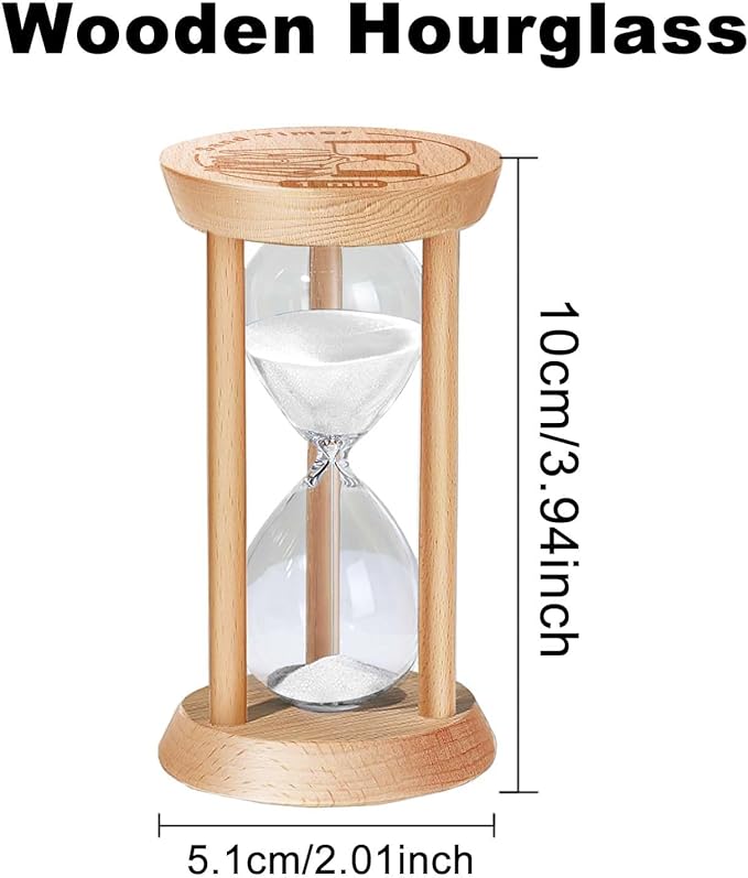 10 Minute Sand Timer Hourglass, 10 Min Wooden Sand Clock, Ten Minute Wood Hour Glass, Mini Reloj De Arena, Small Sandglass for Toothbrush Timer, Cooking, Decorative, Work, Game, Gift, White