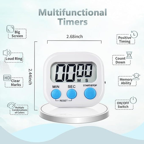 4 Pack Digital Kitchen Timer Magnetic Digital Timer with Big Display Loud Ring Cooking Timers for Cooking, Game, Gym, Break Time, Classroom (4, Pink, Purple, Green, White)