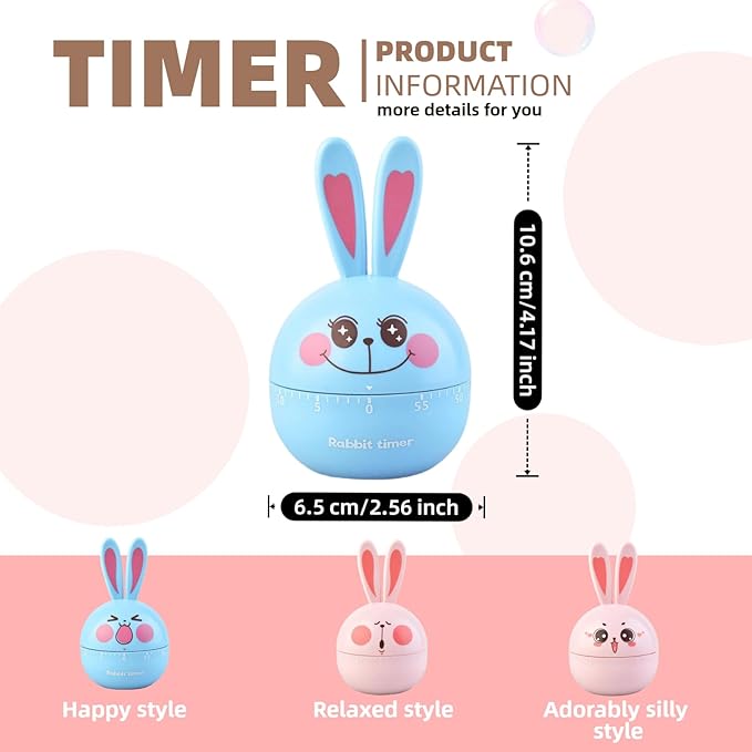 Cartoon Mechanical Kitchen Timer, 60 Minutes Countdown Timer, Mechanical Visual Timer for Kids - No Batteries Required, Kitchen Timer for Cooking, Home, Study and Classroom (Pink-A)