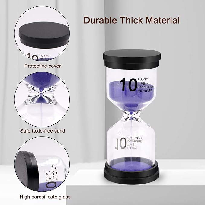 Sand Timer, Sand Timers Colorful 1/3/5/10/15/30 Minutes Sandglass Timer with Protective Cover for Classroom Home Office Cooking (Pack of 6) Multicolor