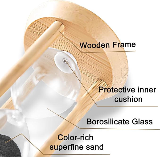 30 Minute Hourglass, 30 Min Wooden Sand Timer, Wood Sand Watch, One Minute Mini Hour Glass, Reloj De Arena, Small Sandglass for Toothbrush Timer, Cooking, Decorative, Work, Game, Gift, Black