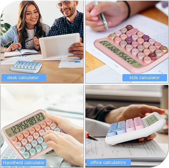 Mechanical Calculator 12 Digit Extra Large 5-Inch LCD Display, DECKLIT Battery Desk Calculator, Big Buttons Easy to Press Office Calculators Desktop, 15°Tilt Screen for Kids Calculator(Gradient Pink)