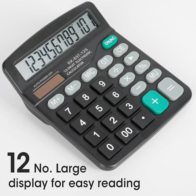 2 Pack Calculator Bulk, 12 Digits Calculators Desktop with Large LCD Display and Sensitive Butto, Solar and Battery Dual Power, Desk Calculator