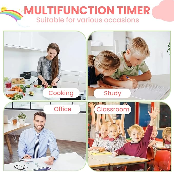 Cartoon Mechanical Kitchen Timer, 60 Minutes Countdown Timer, Mechanical Visual Timer for Kids - No Batteries Required, Kitchen Timer for Cooking, Home, Study and Classroom (Pink-A)