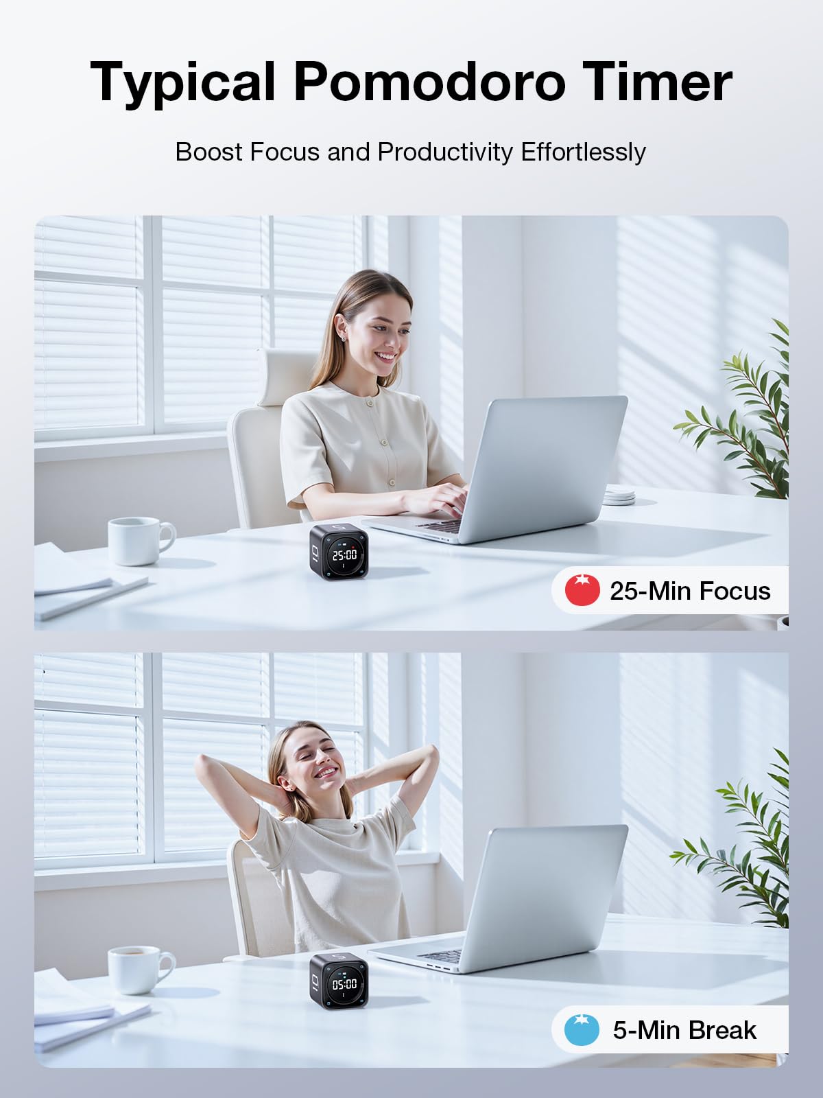 Pomodoro Timer Cube – Smart Focus Timer with Presets, Custom Countdown & Silent Vibration Alerts for Productivity